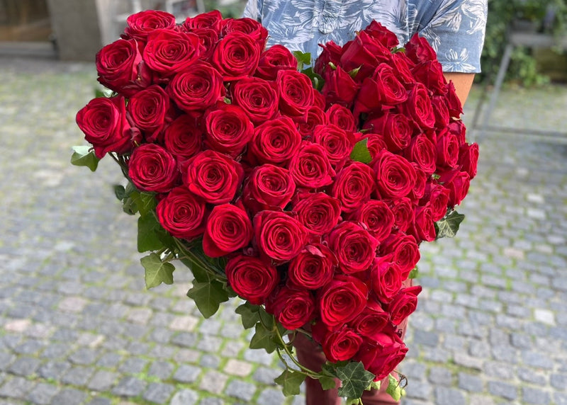 Hjerteformet rosenbuket