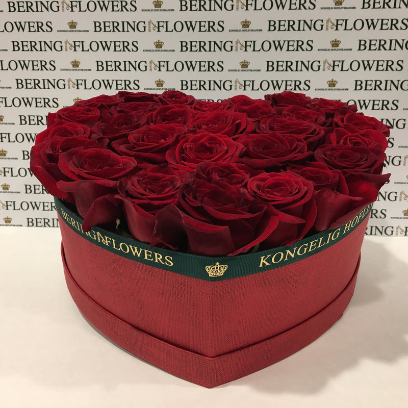 Large heart box with fresh red roses