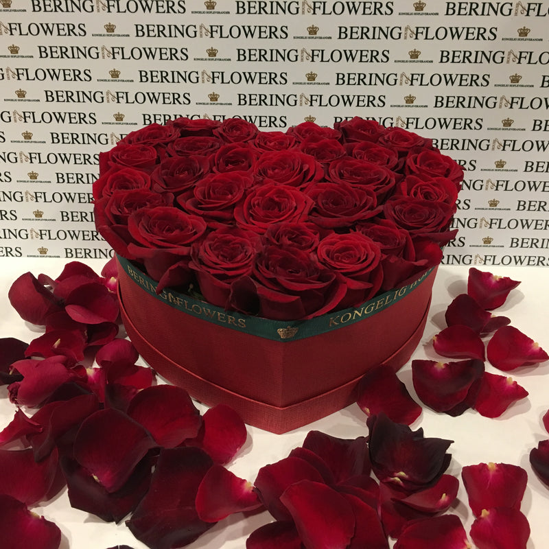 Large heart box with fresh red roses