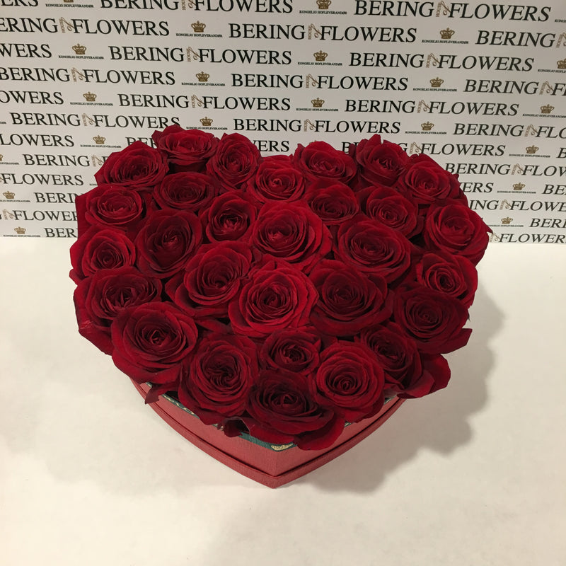 Large heart box with fresh red roses